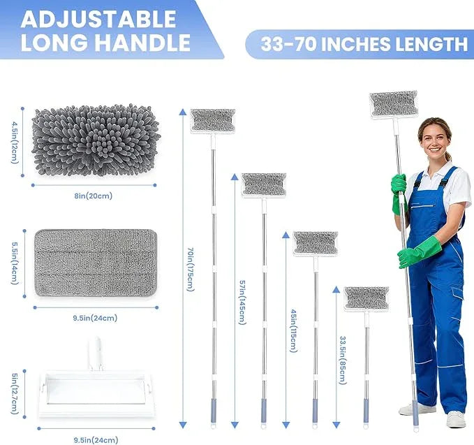 Ceiling Fan Cleaner Duster with 80'' Extendable Long Handle Pole - Microfiber Chenille Pads for Blades, Baseboards, Walls, Floors, Blinds & Cobwebs - Reusable & Washable - NeatNest