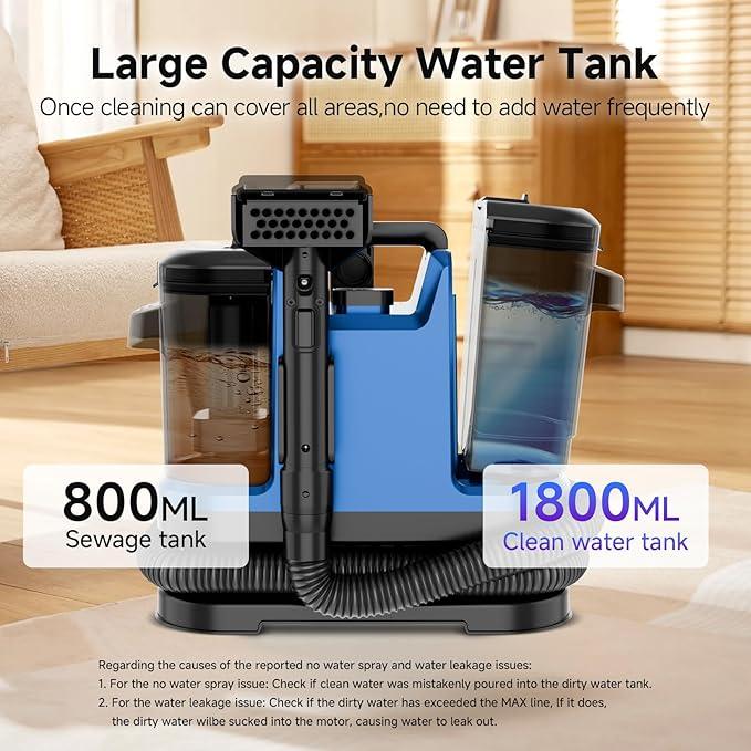Portable Spot Cleaner Machine for Carpet and Upholstery - 18Kpa Carpet Cleaner with Dual BrushHeads, Easy Move, Cleaning Machine for Furniture, Couch, Stairs, Car and Pet Stain, Blue - NeatNest