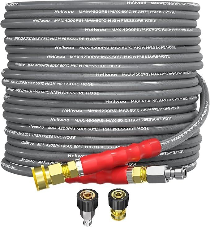Pressure Washer Hose 50ft, 4200PSI Wire Braid Power Washer Extension Hose 1/4 Inch High Tensile, Flexible Kink Resistant Heavy Duty Replacement Hose with 3/8 Quick Connect - NeatNest
