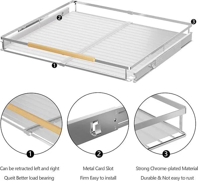 SANNO Pull Out Cabinet Organizer, Cabinet Slide Out Shelf, Pots Pans Organizers Shelves with Sliding for Cupboard Pantry Under Sink Closet, Expandable Width 17.1to 27" W x 22.5" D - NeatNest