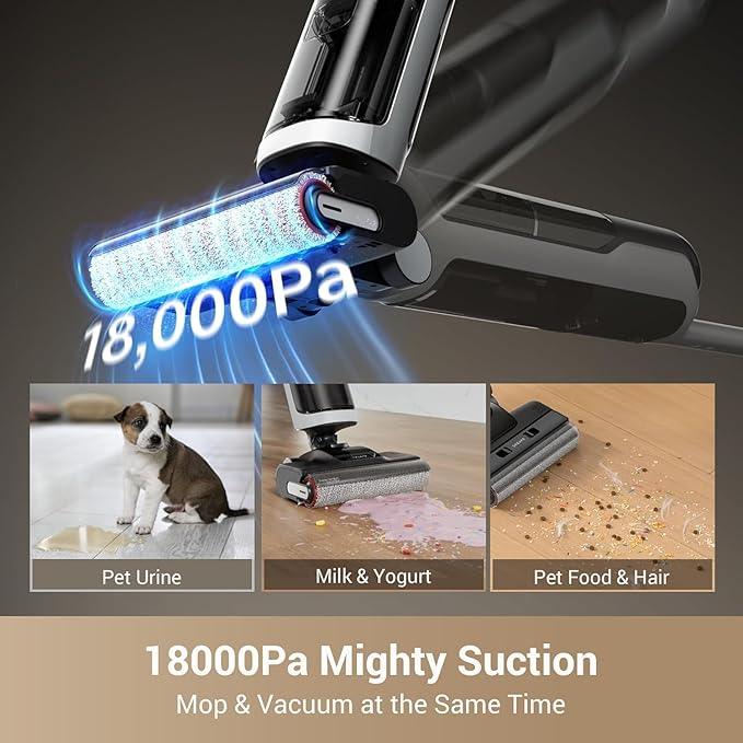dreame H14 Cordless Vacuum Mop, 180° Lie-Flat Wet Dry Vacuum cleaner, 140°F Brush Washing, Fast Hot Air Drying in 5Mins, Smart Hard Floor Cleaner Machine with Powerful Suction, Great for Sticky Messes - NeatNest