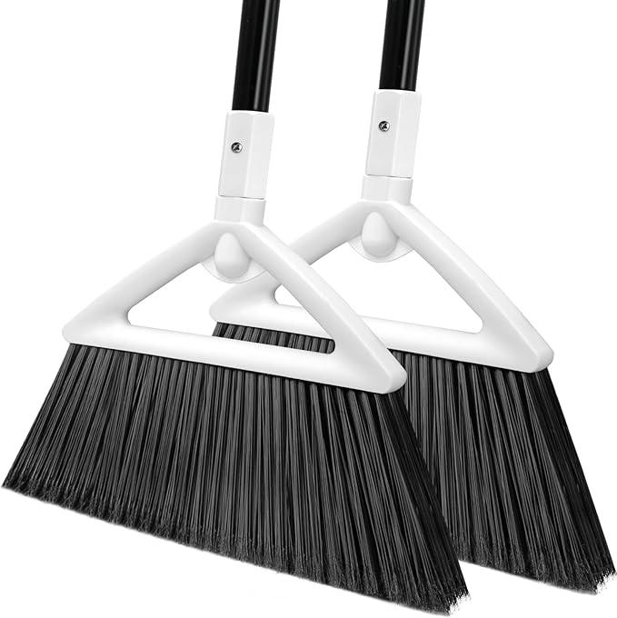 2 Pack Outdoor Indoor Broom, Brooms for Sweeeping Indoor, Heavy-Duty Kitchen Broom with Long Pole, Angle Broom White for Garages Restaurant Courtyard Office Slidewalk Lobby Sweep Dust - NeatNest