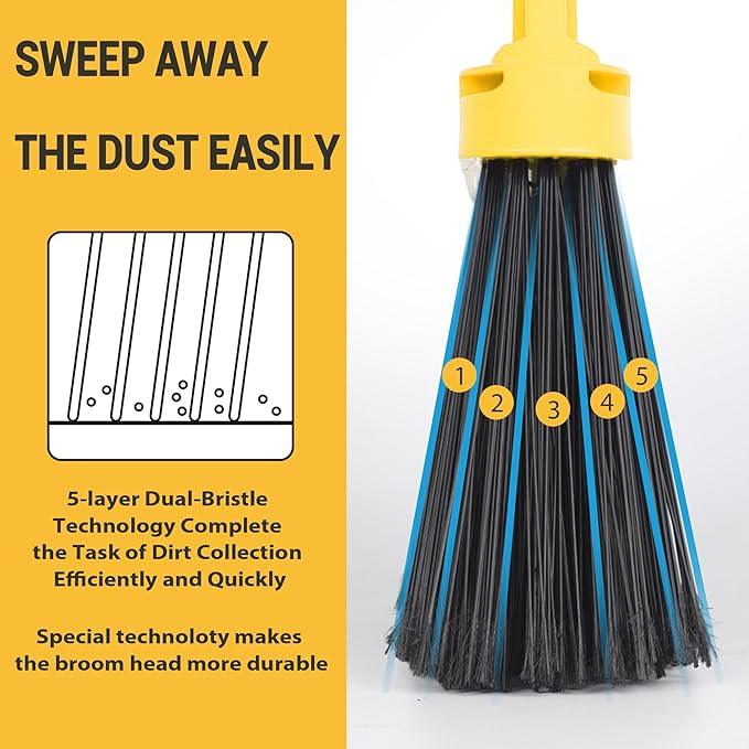Commercial Broom and Dustpan Set, Jumbo Lobby Debris Dustpan (14inch*14inch), Heavy Duty Broom (14inch Width),for Indoor and Outdoor Cleaning,2 Sets, Yellow - NeatNest