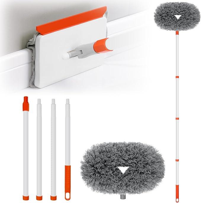 Baseboard Cleaner Tool with Handle, Extendable Long Handle Baseboard Cleaning Duster with Reusable Pads for Floorboard, Ceiling Fan Blade Cleaner Duster (Gray) - NeatNest