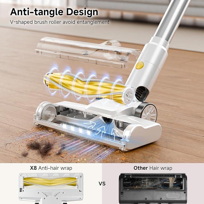 Cordless Vacuum Cleaner, 35Kpa Vacuum Cleaner for Home, 45Mins Stick Vacuum with LED Display, Anti-Tangle & Wall Mount Charging, 6 in 1 Lightweight Vacuum for Hard Floors, Carpet, Pet Hair (yellow) - NeatNest