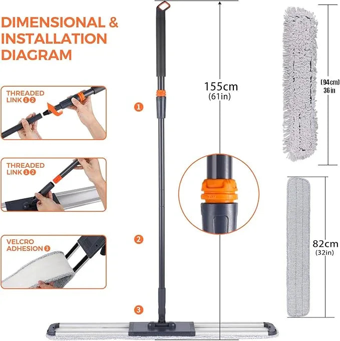 36" Large Wrestling mat mop Commercial Dust Mops for Floor Cleaning Push mop with Adjustable Handle for Company Hotel Household Cleaning Supplies - NeatNest
