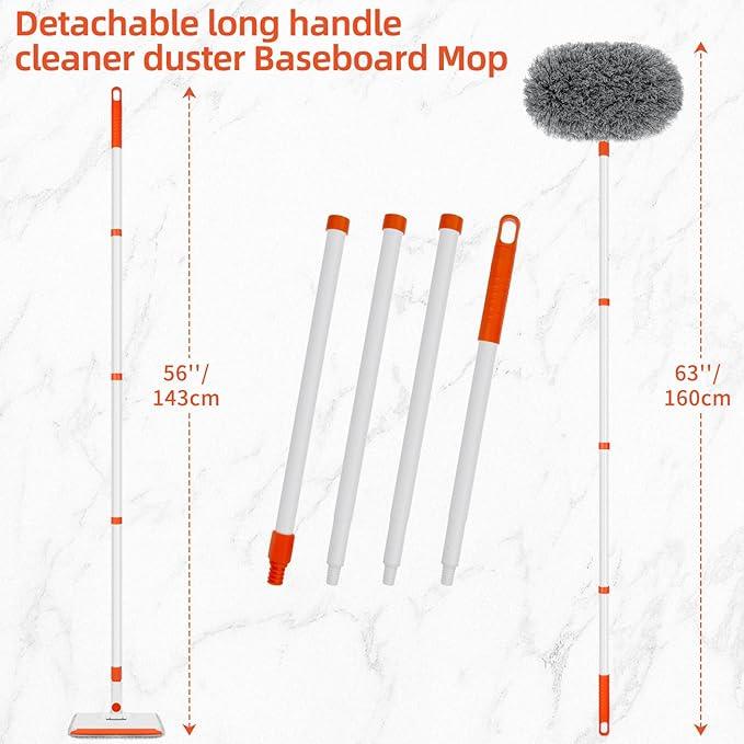 Baseboard Cleaner Tool with Handle, Extendable Long Handle Baseboard Cleaning Duster with Reusable Pads for Floorboard, Ceiling Fan Blade Cleaner Duster (Gray) - NeatNest