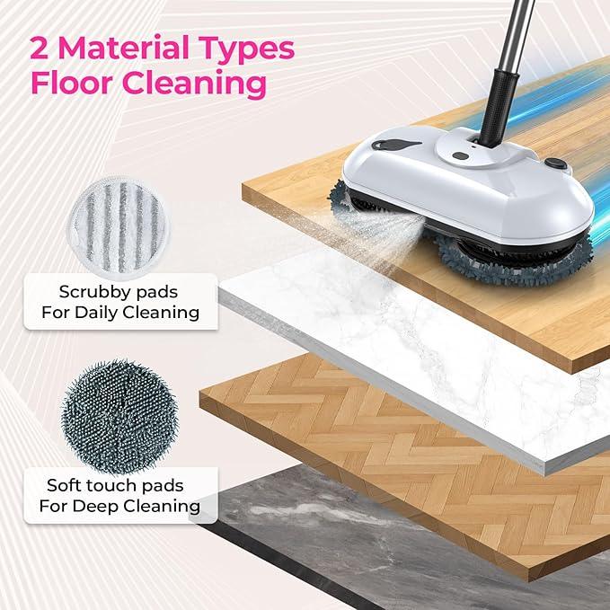ScrubWiz Cordless Electric Spin Mop with Water Sprayer, Self-Propelled Floor Cleaner for Hardwood & Tile, Quiet Cleaning, Adjustable Handle, 2500mAh Long-Lasting Battery, 300ml Tank, Snow White - NeatNest