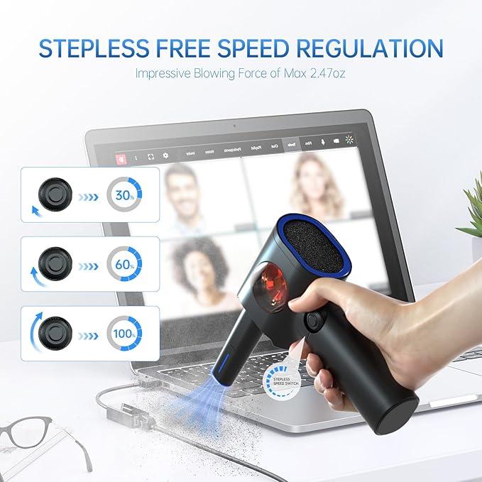 ATEngeus Compressed Air Duster, Stepless Speed Electric Air Duster with Storage Case, Cordless Air Duster with LED Replace Canned Air, 6 Accessories Air Blower, Keyboard Cleaner for Car, PC, Home - NeatNest