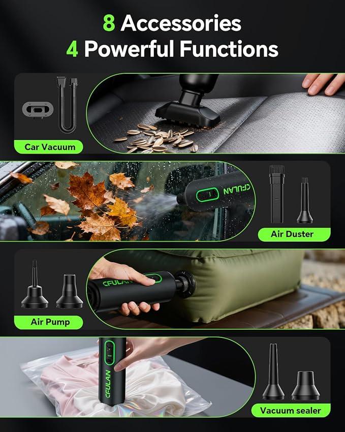Car Vacuum Portable Cordless, 21KPa 4-in-1 Handheld Mini Vacuum Cleaner with 8 Attachments, 3 Suction Modes, One-Touch Empty, Type-C Charge, Hand Vacuum for Car, Home, Keyboard, Small Job - NeatNest