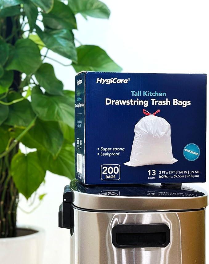 13 Gallon Tall Kichen Trash Bags, Unscented 200 Count Drawstring Garbage Bags, Pre-Separated, Ultra Strong, Leakproof, Sturdy, White - NeatNest
