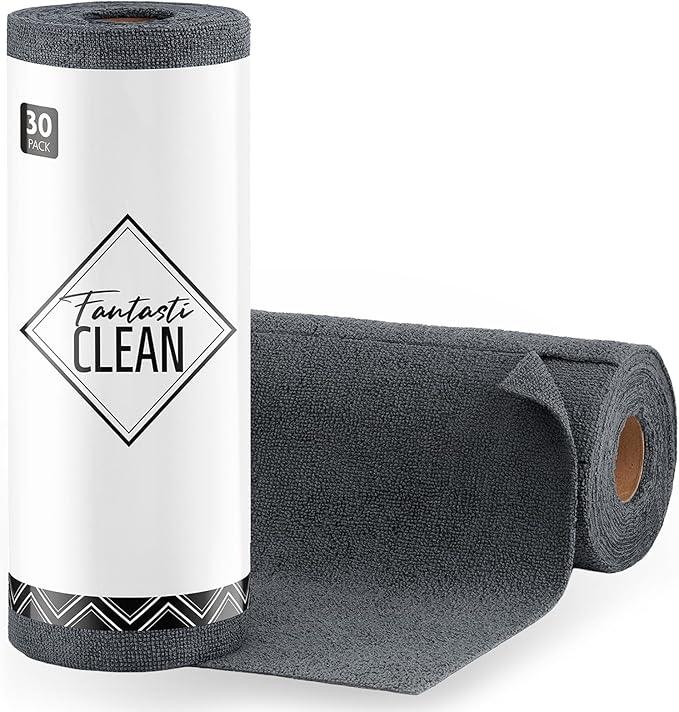 Fantasticlean Microfiber Cleaning Cloth Roll -30 Pack, Tear Away Microfiber Towels, 12" x 12", Reusable, Washable, Scratch Free, Ultra Absorbent for Car, Home Supplies (DimGray) - NeatNest