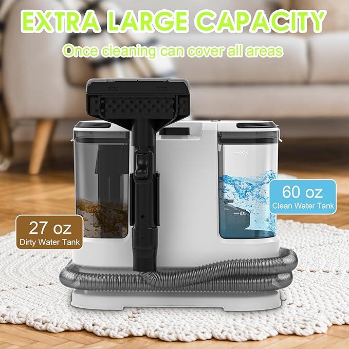 Portable Carpet & Upholstery Cleaner, Deep Cleaning for Rugs, Couch, Curtain, Car Interiors Stains, Pet & Family Friendly, 800W high-performance motor 21Kpa 120V (White) - NeatNest
