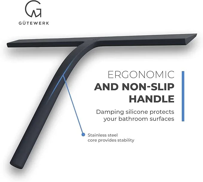 GÜTEWERK Shower Squeegee for Glass Doors, Silicone Window Squeegee, Bathroom and Glass Cleaning - Black - 13 Inch - NeatNest
