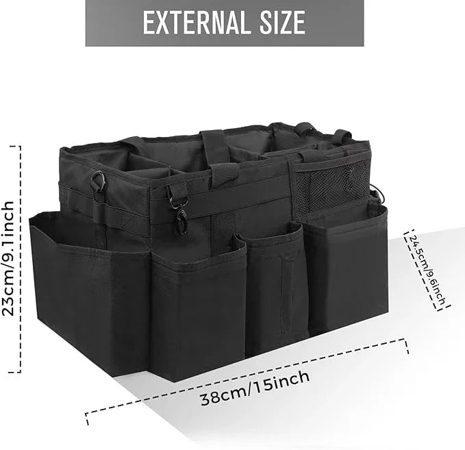 Wearable Cleaning Caddy Organizer with Handle & Shoulder Straps for Housekeepers, Under Sink & Car Cleaning Tool Organizer Bag with 4 Foldable Dividers (Black) - NeatNest