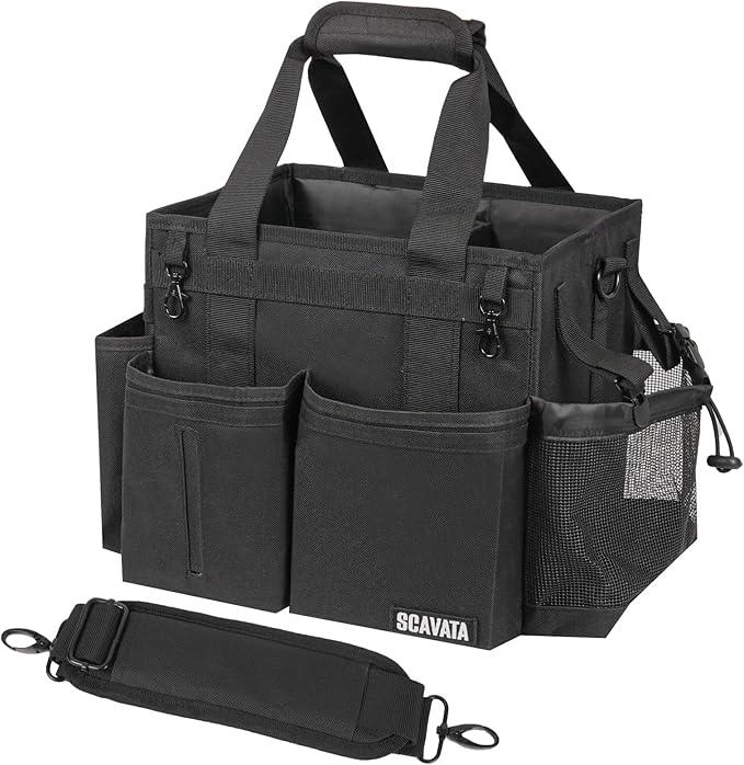 Compact Wearable Cleaning Caddy, Small Supplies Organizer with Handle & Shoulder Straps for Housekeepers, Under Sink & Car Cleaning Tool Organizer Bag (Black) - NeatNest