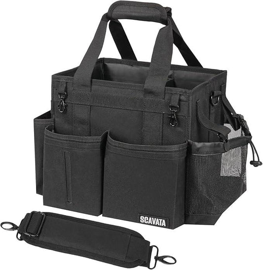 Compact Wearable Cleaning Caddy, Small Supplies Organizer with Handle & Shoulder Straps for Housekeepers, Under Sink & Car Cleaning Tool Organizer Bag (Black) - NeatNest