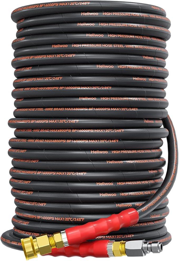 Pressure Washer Hose 125FT, 4800PSI High Tensile Wire Braid Kink Resistant Power Washer Extension Hose, 3/8" Flexible Replacement Hose with 3/8 Quick Connect - NeatNest