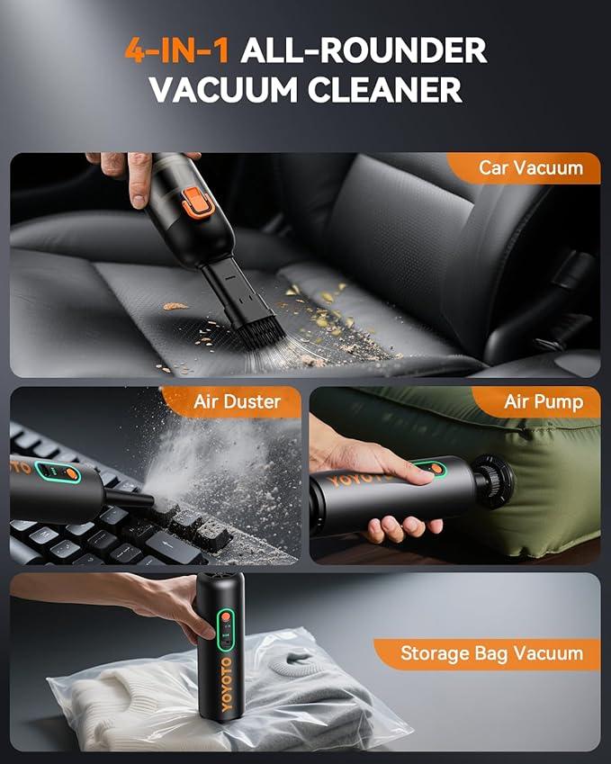 Car Vacuum, Handheld Vacuum Cordless with 21000Pa Powerful Suction & 3 Modes, 4-in-1 Portable Hand Held Mini Vacuum Cleaner Rechargeable, Ultra Light for Car Home Office (Black) - NeatNest