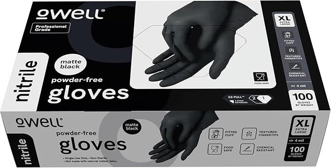 OWELL® Professional Grade Black Disposable Nitrile Gloves – 4 Mil Food Safe, Medical Exam, Powder-Free, Latex-Free Gloves - NeatNest