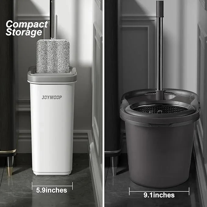 JOYMOOP Mop and Bucket with Wringer Set, Hands Free Flat Floor Mop and Bucket, 60" Mop with 6 Reusable Microfiber Pads, Wet and Dry Use, Floor Cleaning System - NeatNest