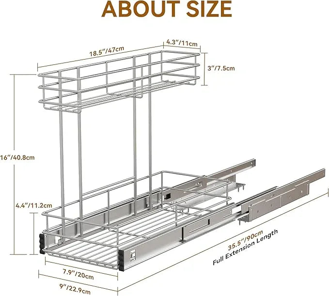 Under Sink Organizer 2 Packs, Pull Out Cabinet Organizer 2 Tier, Under Sink Slide Out Organizer Chrome Plated, Under Kitchen Bathroom Sink Organizer, Pantry Cabinet Closet Organization Rack, 9"W X19"D - NeatNest