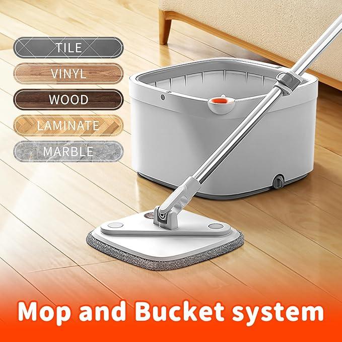 Spin Mop and Bucket Set with Self Separation System 360° Spinning Self-Wringing, Square Clean Mop and Bucket with Wringer-with Replaceable Mop (Light Grey Mop and Bucket Set 14pads) - NeatNest