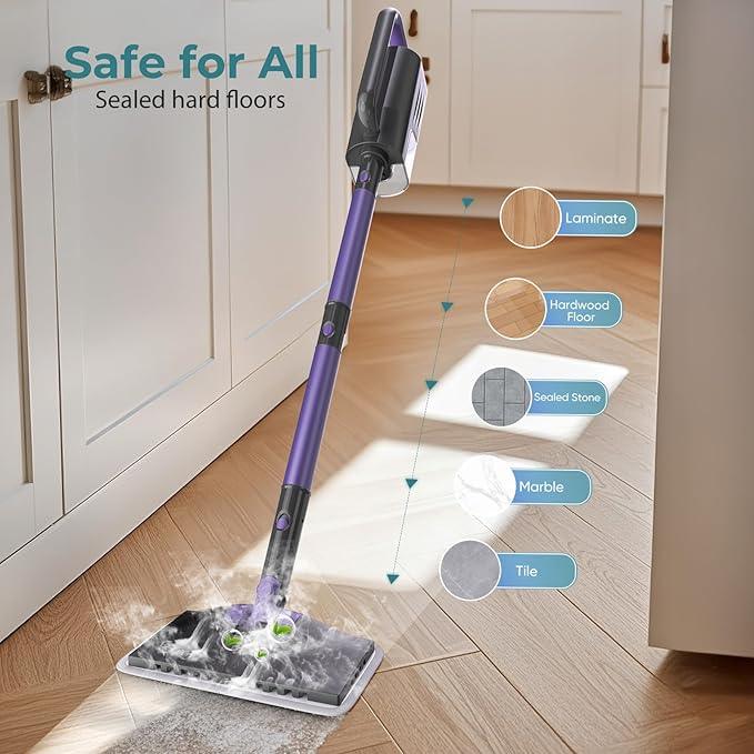 Steam Mop, Steam Cleaner with 400ML Water Tank, 2 Washable Pads, 23FT Power Cable floor steamer, Detachable Steam Mops for sealed Hard Floors, Marble, Stone, Hardwood (Purple) - NeatNest