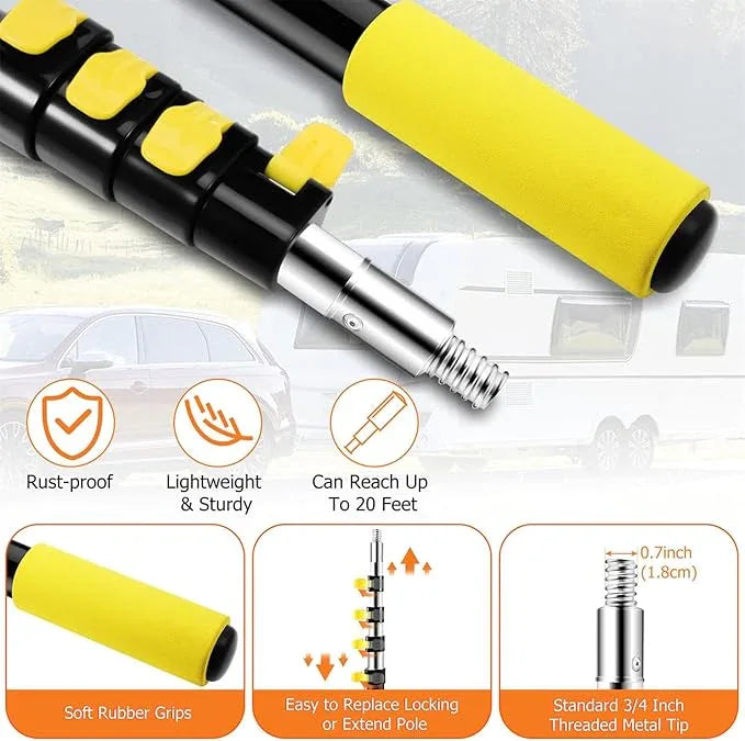 Car Wash Brush,12FT Car Wash Brush with Long Handle, Car Cleaning Brush 10-Inch Soft Bristles, 3-12Foot Telescopic Pole for Scratch-Free Cleaning Truck,RV, Boats,House Siding,Floors,Solar Panels - NeatNest
