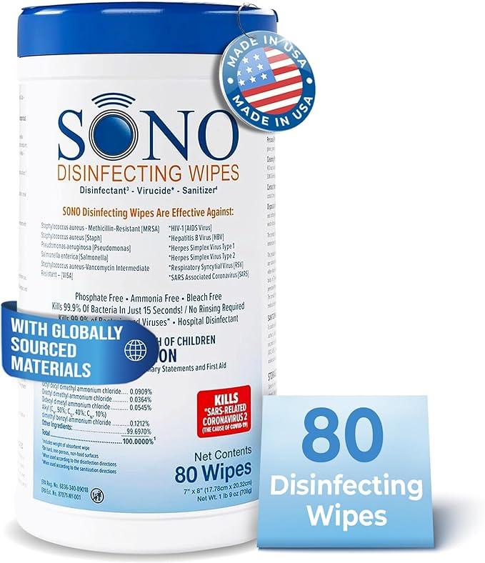SONO Disinfecting Wipes - Alcohol-Free, No Bleach, Medical-Grade I Multi-Surface Cleaning for Home, School, Office, Hospital, Gym I Gentle on Electronic Devices I Everyday Use I 80 CT - NeatNest
