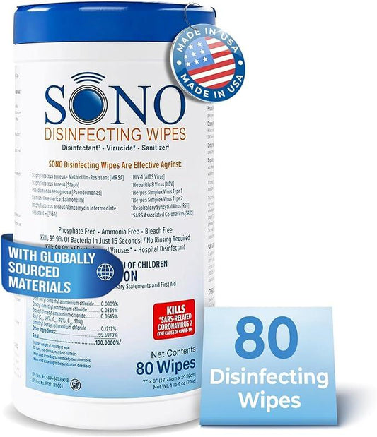 SONO Disinfecting Wipes - Alcohol-Free, No Bleach, Medical-Grade I Multi-Surface Cleaning for Home, School, Office, Hospital, Gym I Gentle on Electronic Devices I Everyday Use I 80 CT - NeatNest
