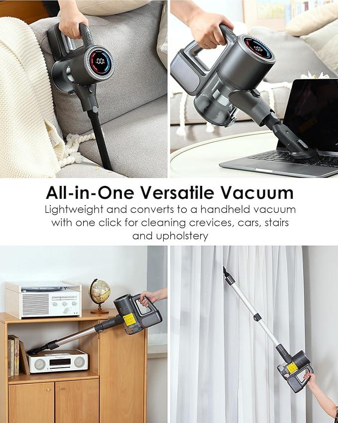 Cordless Vacuum Cleaner, 500W/40KPA Lightweight Stick Vacuum up to 40 mins Runtime, LED Display and Green Headlights, 6-Stages Filtration, Self-Standing Vacuum for Home Hard Floor, Carpet and Pet Hair - NeatNest
