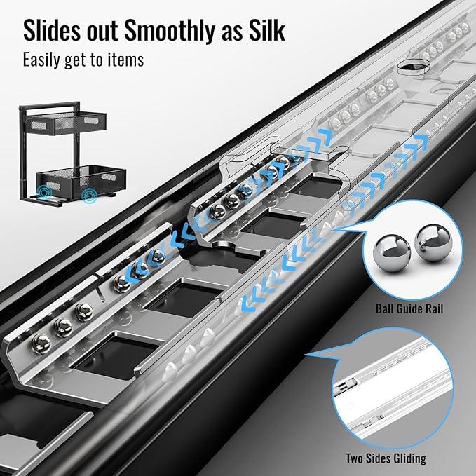 Under Sink Organizer, Silk-Smooth Metal Sliding Drawer Organizers and Storage Rack, Pull Out Cabinet Shelf for Kitchen, Bathroom, Pantry, Cabinet, Closet - NeatNest