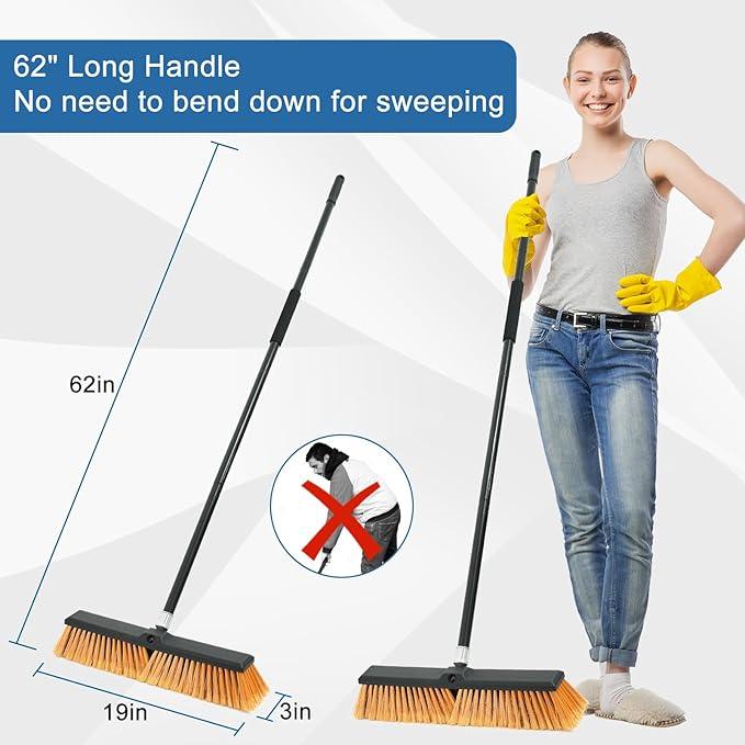 PBHEPJ 18 Inchs Push Broom Outdoor Heavy Duty, Shop Broom with 60" Long Bandle for Cleaning Outdoor or Indoor Tile, Garage, Shop, Deck, Concrete, Wood, Stone, Patio Floor - NeatNest