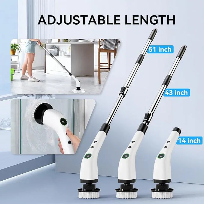 Electric Bathroom Cleaning Brush, Cordless Spin Scrubber Full Body Waterproof IPX7 with Adjustable Handle, 8 Replaceable Brush Heads for Bathtub/Kitchen/Window/Home -SD-CTB01 - NeatNest