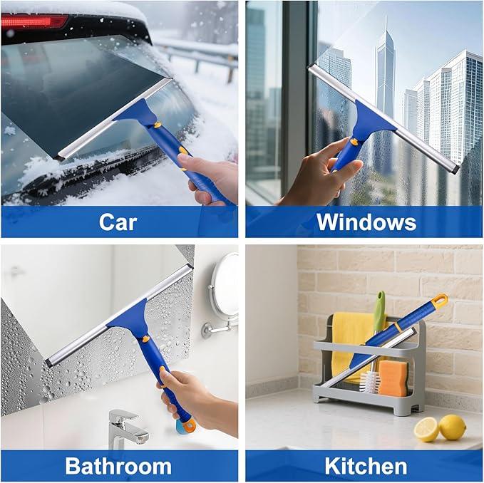 ITTAHO Swivel Shower Squeegee for Glass Doors, All-Purpose Anti-Slip Window Squeegee with 2 Blades, Window Cleaner Tool Bathroom Squeegee for Shower Doors, Tile Shower Walls，Mirrors,Car Windshields - NeatNest