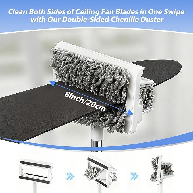 Ceiling Fan Cleaner Duster with 80'' Extendable Long Handle Pole - Microfiber Chenille Pads for Blades, Baseboards, Walls, Floors, Blinds & Cobwebs - Reusable & Washable - NeatNest