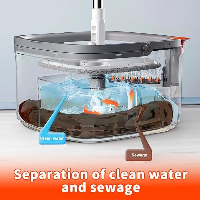 Spin Mop and Bucket Set with Self Separation System 360° Spinning Self-Wringing, Square Clean Mop and Bucket with Wringer-with Replaceable Mop (Light Grey Mop and Bucket Set 14pads) - NeatNest