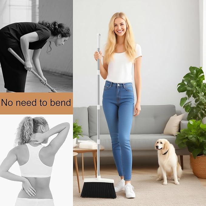 Broom and Dustpan Set, Broom with Dustpan Combo Set for Home 54-in Long Adjustable Handle Dustpan Teeth to Clean Hair for Home Office Kitchen Lobby - NeatNest
