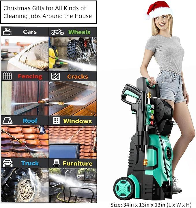 2025Upgraded Pressure Washer 5000PSI with Adjustable Touch Screen 8 Level, 34" Tall, 4 Quick Connect Nozzles,Inlet Hose&Filter&500mlFoam Cannon for Cars/Fences/Driveways/Home Cleaning,Green - NeatNest