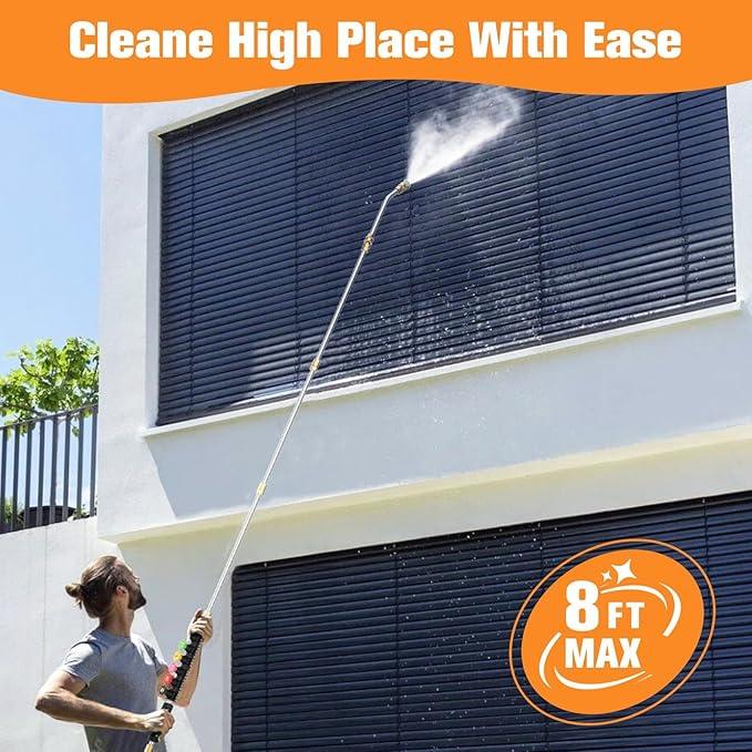 Sealegend 8FT Pressure Washer Extension Wand for Gutter Cleaning, Upgrade Power Washer Accessories with 6 Spray Nozzle Tips, 3 Gutter Cleaner Attachments Curved Rod, 1/4" Quick Connect, 4000 PSI - NeatNest