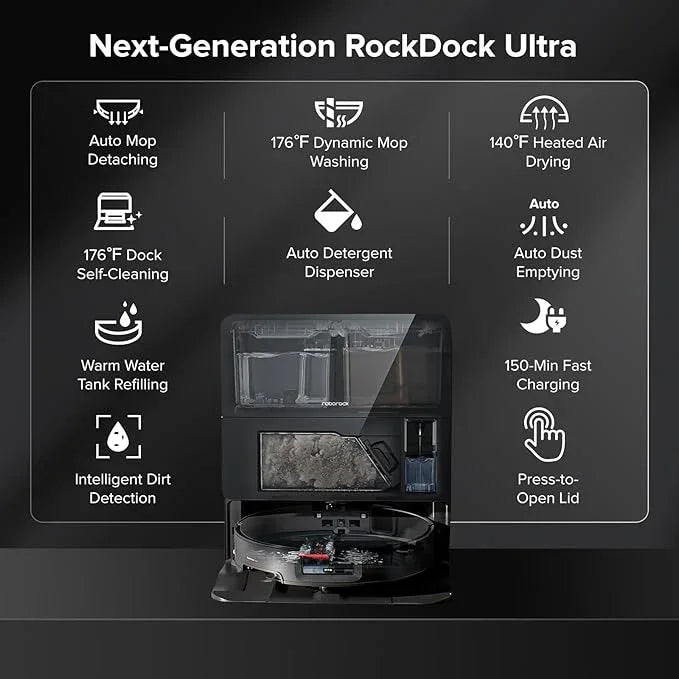 roborock Saros 10 Robot Vacuum and Mop, 22,000Pa Suction, AI Obstacle Avoidance, 3.14-inch Ultra Thin, Intelligent Dirt Detection, Zero Tangling Main Brush, Hot Water Mop & Dock Self Cleaning - NeatNest