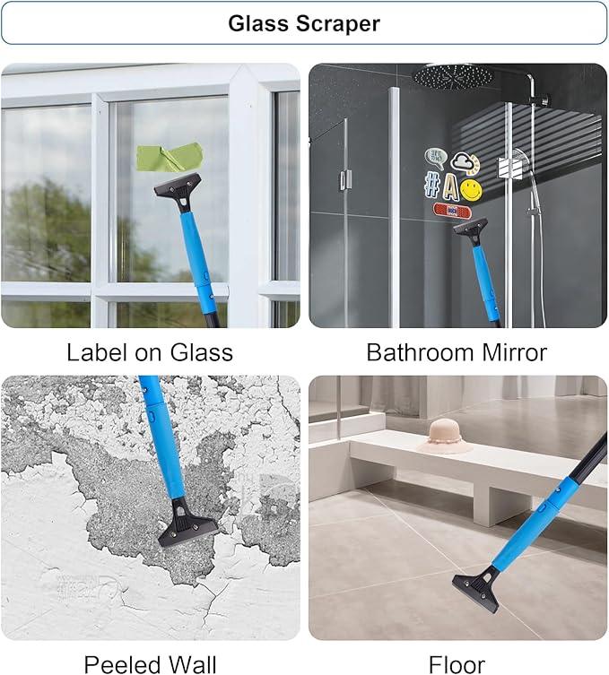 Swivel Squeegee Kit with 4 Extension Poles,Glass Scraper, Bendable Duster, 2 Window Scrubber Cloth for Glass, Car, Floor, Home,Garden - NeatNest