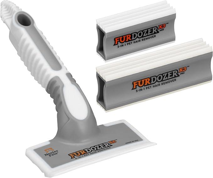 FurDozer Pet Hair Remover & Auto Detailing Tools - Cat & Dog Hair Remover for Carpets, Car Interiors, Couches, Bedding, & Pet Furniture (Gray, (3 Pack) - X6, X3 PRO, X3 MINI) - NeatNest