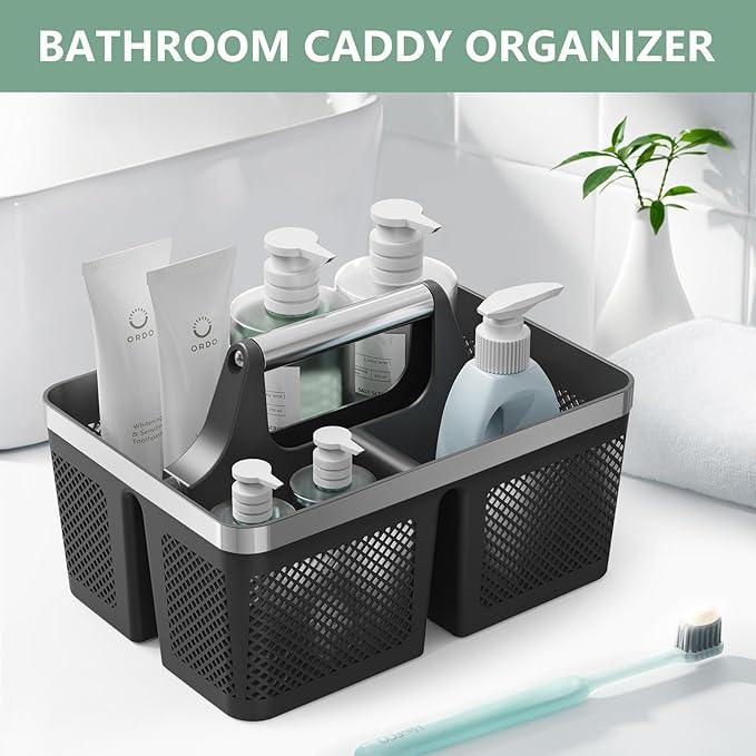 Black Shower Caddy Portable: Plastic Bathroom Caddy Organizer with Handle and Holes, Cleaning Caddy, Hard Shower Basket Storage Tote for Toiletry, College Dorm Room Essentials for Men - NeatNest