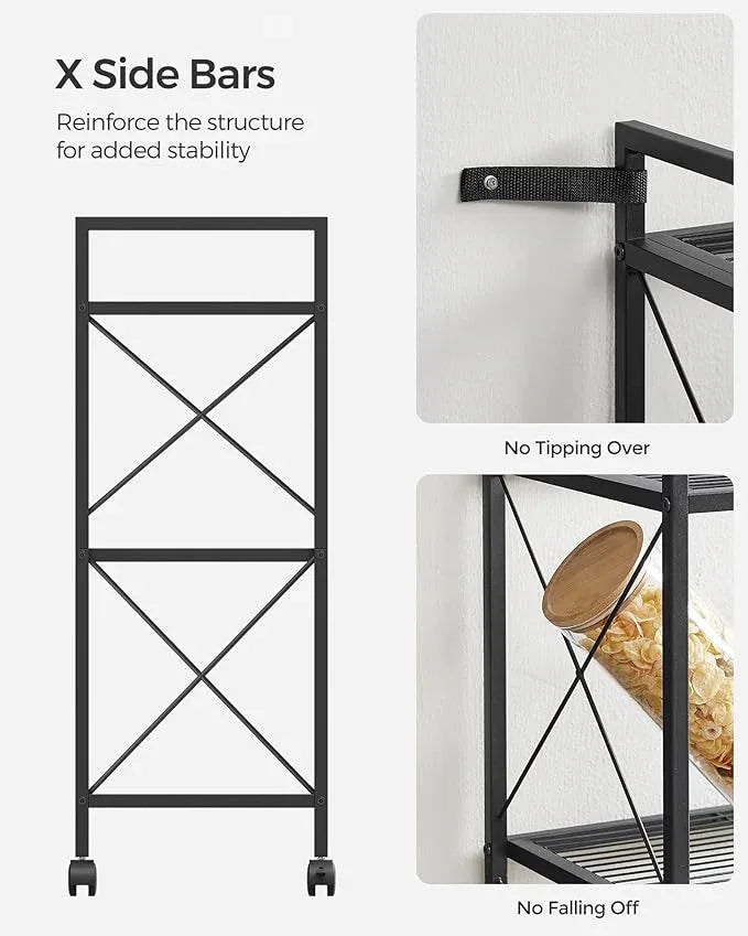 SONGMICS 3-Tier Metal Storage Rack with Wheels, Mesh Shelving Unit with X Side Frames, 31.5-Inch Width, for Entryway, Kitchen, Living Room, Bathroom, Industrial Style, Black UBSC183B01 - NeatNest