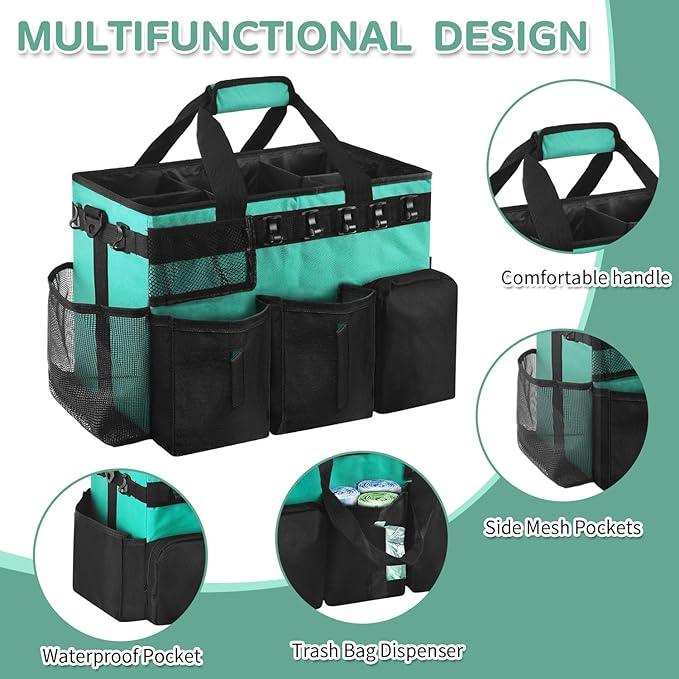 Boczif Cleaning Caddy Bag Wearable, Cleaning Caddy Supplies Organizer with Handle, Shoulder Straps & Detachable Divide, Cleaning Tool Organizers Tote Bag for Cleaners & Housekeepers (Green) - NeatNest