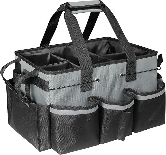 Boczif Cleaning Caddy Bag Wearable, Supplies Organizer With Handle, Shoulder Straps & Detachable Divide, Tool Organizers Tote for Cleaners & Housekeepers (Grey) - NeatNest