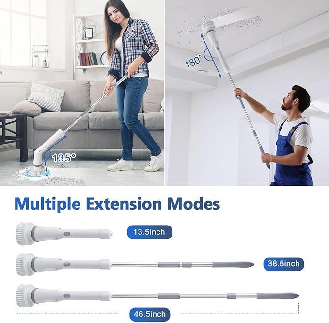 Qimedo Upgrade Rechargeable Electric Scrubber for Cleaning, 45-inch Handheld Spin Scrubber with Extended Long Handle, Cordless Power Dish Scrubber with 6 Brushes for Bathtub Grout Tile Floor - NeatNest