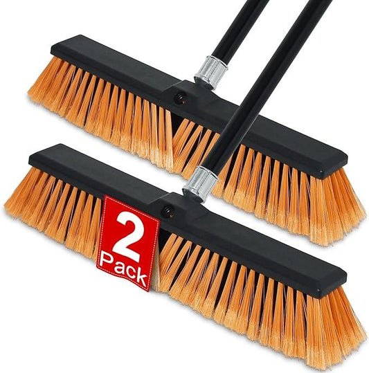 PBHEPJ 18 Inchs Push Broom Outdoor Heavy Duty, Shop Broom with 60" Long Bandle for Cleaning Outdoor or Indoor Tile, Garage, Shop, Deck, Concrete, Wood, Stone, Patio Floor, 2 Pack - NeatNest